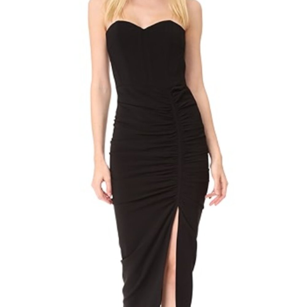 Veronica Beard Plaza Midi Dress Black Rushed Strapless Size 12 New Tag $595